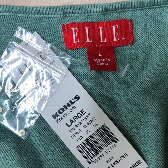 Elle Mint Green With Gold Sequins Lightwight Knit Blouse V Neck Size L NWT - Picture 3 of 6